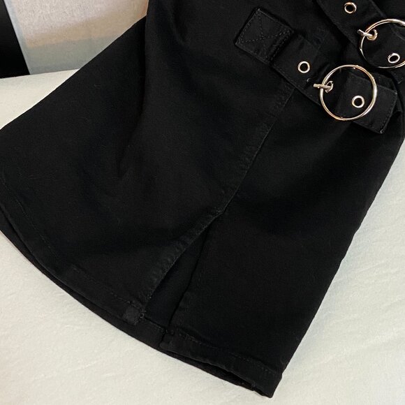 Windsor Denim Bodycon Stretchy Side Buckle & Slit Pencil Mini Skirt Black S - Picture 6 of 9